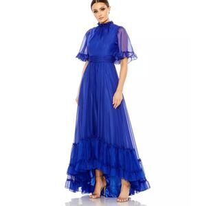 Mac Duggal NWT Ruffled High Neck Flutter Sleeve High Low Hem Gown Size 10